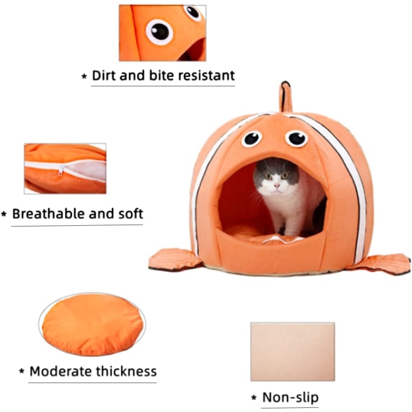 Orange husdjurssäng med en kudde och en varm hundsäng, kattsäng liten katt- och hundgrotta komfortsäng, avtagbar husdjurssäng 12,6 tum
