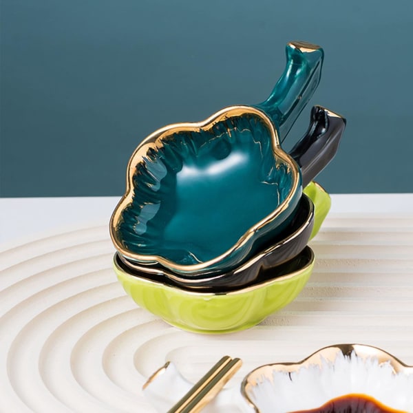 Multifunktionelle saucer til dipping, keramiske dyppeskåle, små dyppeskåle til sauce, spisepindsstativer - sort - 11x7x2,3cm