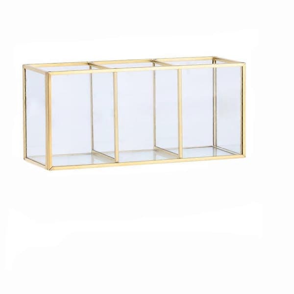 Nordic Minimalist Glass Storage Box (Three Compartments) with Brass Edge