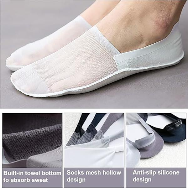 Usynlige åndbare sokker i issilke til kvinder og mænd, tynde, lave snit, skridsikre sokker til flade sko, sejlsko og sneakers