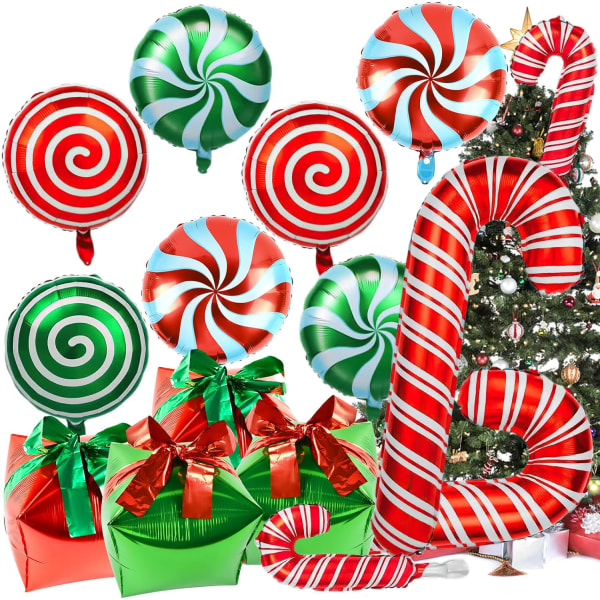 Paket med 30 julballonger, stora godisrör virvlade folieballonger, rödgröna godis-temafestballonger för julfestdekoration