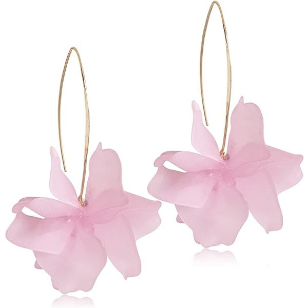 Boho Rose Petal Dangle Resin Øreringe - Lange Drop Akryl Etagerede Blomster Øreringe - Statement Overdrevne Blomster Kvast Øreringe til Kvinder og Piger
