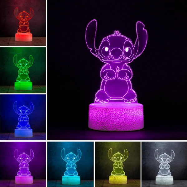 3D Slideshow, Stitch 3D LED Stitch Light Control Stitch Bordslampa, 7 färger föränderlig, Jul Barnrumsdekoration Semesterpresent