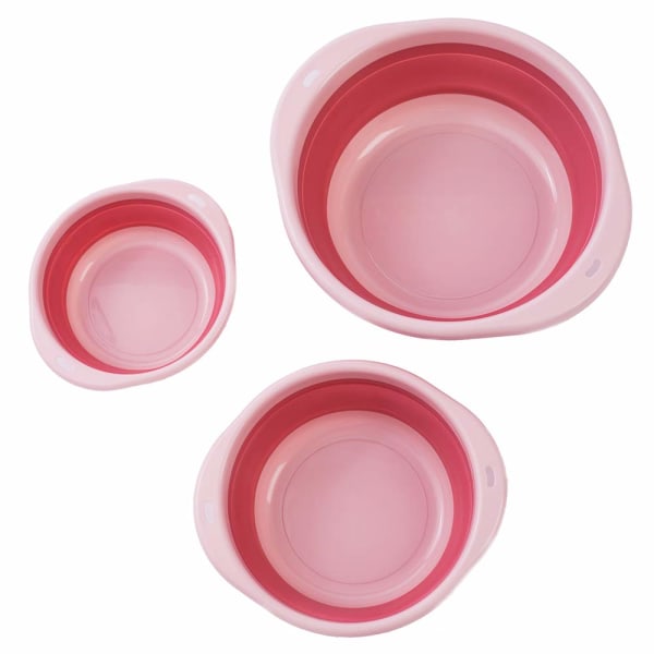 3-pack hopfällbar tvättfat set, baby barn tvättfat diskho för resor hem, 3 olika storlekar set platsbesparande rosa