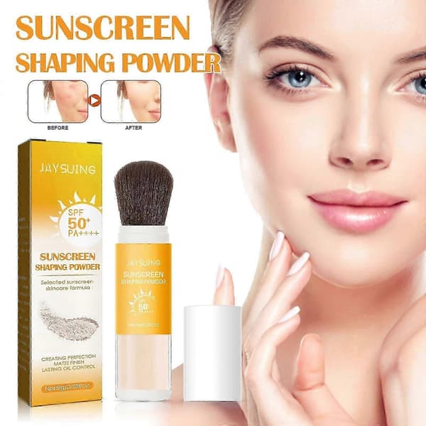 feeling SPF 50 Setting Powder med børste, Transparent oliekontrollerende solcreme løst pudder 8g
