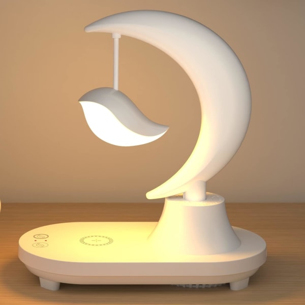 LED Nattljus Musik Sänglampa med trådlös laddare, Bluetooth högtalare LED-doftljus, Dimbart varmt vitt ljus+RGB-färgskiftande skrivbordslampa