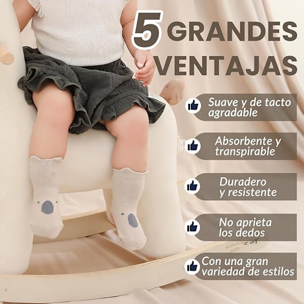 7-pack halkfria babysockor, söta bomullssockor för pojkar och flickor, med halkfritt grepp och bedårande design, mjuka och bekväma. 1-3 years old
