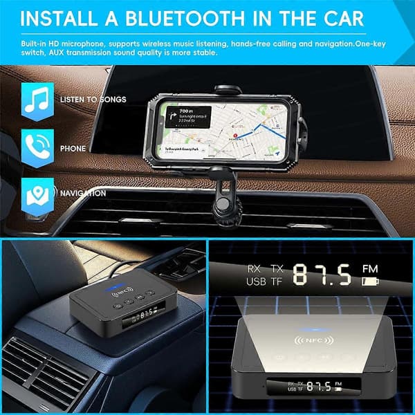 Bluetooth 5.0 Receiver Transmitter FM Stereo AUX 3.5mm Jack RCA Wireless NFC Bluetooth Audio Adapter