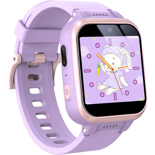 Smart watch för barn med pusselspel HD-pekskärmskamera Video Musik Stegräknare Väckarklocka Ficklampa Present för 4-13-åriga pojkar Flickleksaker (lila)