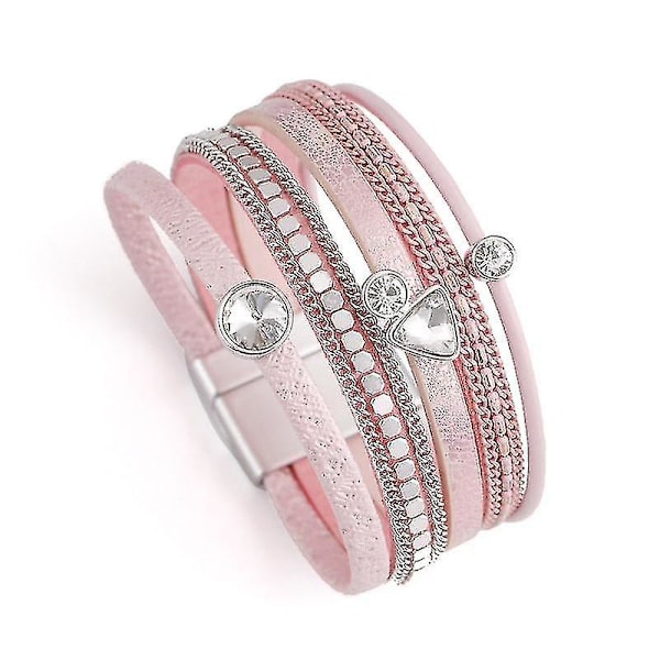 Trendig Rhinestone-Kristall Charm Femme, Breda Läderarmband Rosa