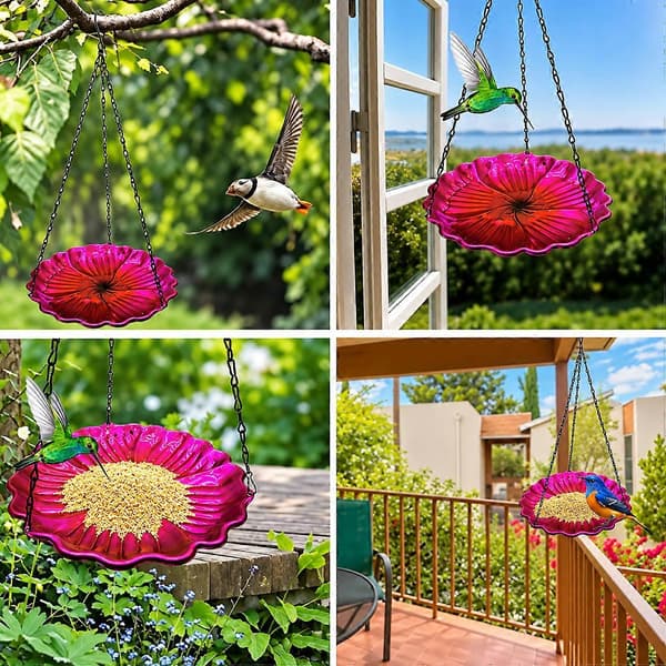 Blomsterformet hængende fuglefoderbræt til udendørs have, terrasse, altan, let at fylde og rengøre design