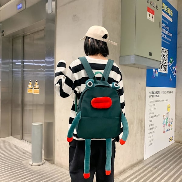 Kvinnors Grod Ryggsäck Handväska - Student Groda Seriefigur Väska Reseryggsäck Casual Mode Arbets Shopping Liten Väska, Marinblå, Reseryggsäck