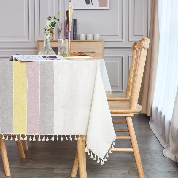 Linne bomullsduk rektangulär duk linne 140x220 cm Elegant bordsduk rektangel för hemmatsal köksbordsdekoration