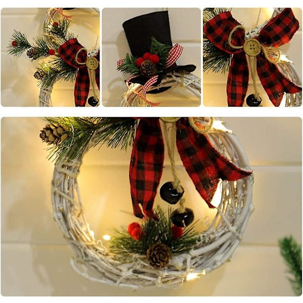 Juledekoration Rattan Guirlande Deco Med LED, Snemand Form, Kunstig Juleguirlande, Indendørs Og Udendørs Juledekorationer, Jul De
