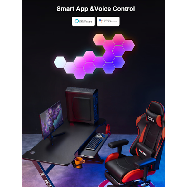 E-sport atmosfærelampe, smart graffiti WIFI-lampe, kvantelampe med fjernkontroll, lydinnspilling, sammenføyning, DIY vegglampe Bluetooth APP-3 pack