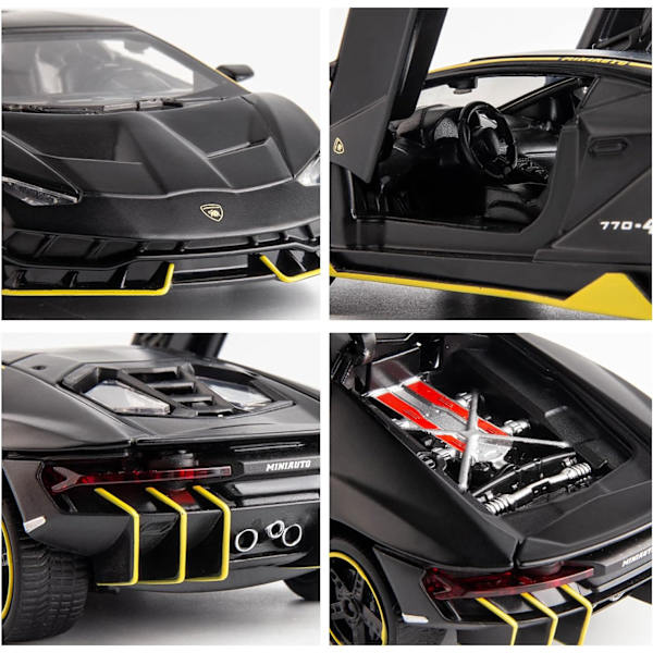 Kompatibel med 1/32 Lamborghini LP770 modellbil, zinklegering dra tillbaka leksaksbil med ljud och ljus för barn pojke flicka svart