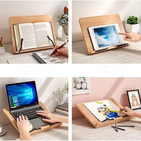 Adjustable Book Stand Reading Desk Study Holder Cookbook Textbooks Shelf Pages Fixed Kitchen Bookrest Stand Wooden Tray Simple