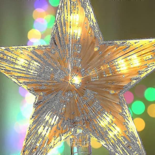 Juletrestjerne med 10 LED-lys og strømkontakt - Belyst juletrestjerne i varmhvitt - Juletrestjerne