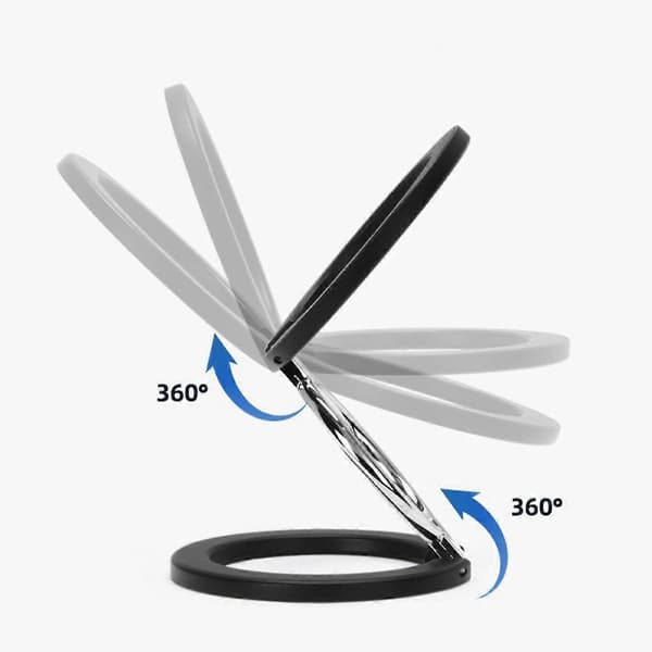 Double-sided Magnetic Phone Stand — Foldable Aluminum Desktop Mount with 360° Rotation and Strong Hold