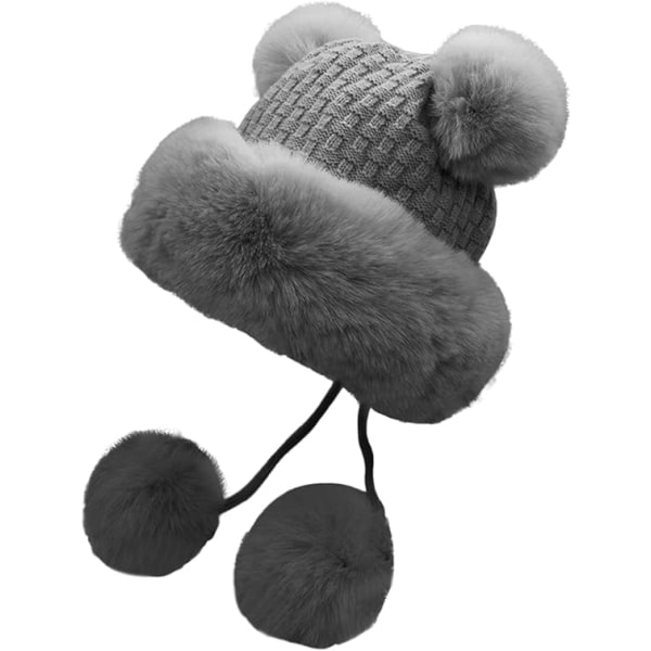 Hat Warm Wool Ear Knitted Hat Thick Hat Cute Women's Snow Winter Baseball Caps Warmest Hat for Men(Grey)