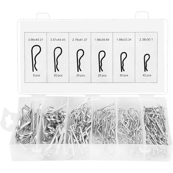 150 st kolstålsförzinkade R-sprintar sortiment Hitch Pin Clips Fästelement Set 6 olika storlekar