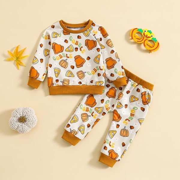 Toddler Baby Girls Halloween Kläder Kid Girl Söt Pumpa Tryck Outfits Pullover Sweatshirts och Flare Byxor Set（Storlek：110CM）Föreslå Ålder: 2-3 År Style03 110cm