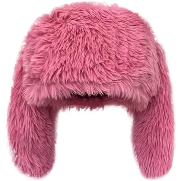 Söt mössa Dammössa Vintermössor Fuzzy Furry Snömössa med öra Vintermössor för stort huvud Öronmuffmössa Dam Fuzzy Mössor för kvinnor（Hetrosa）