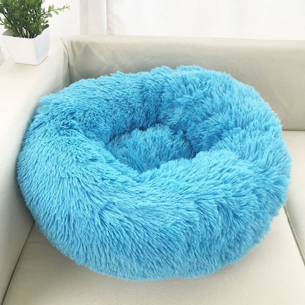 Queta Katteseng, Vakker Dyreseng, Liten Hundeseng Kjæledyr Seng Pluss Myk Rund Kattesoveseng (50cm) blue Diameter 50 cm