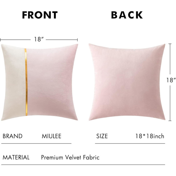 Ett paket med 2 dekorativa kuddfodral i sammet, parat med fyrkantiga, solida, mjuka kuddfodral i guldläder, soffkuddfodral 18 x 18 tum rosa