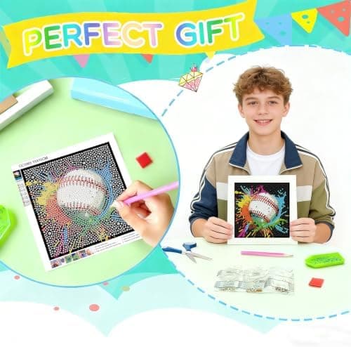 bleihum Baseball diamantkunstsett for barn 8-12 år med ramme 7x7 tommer