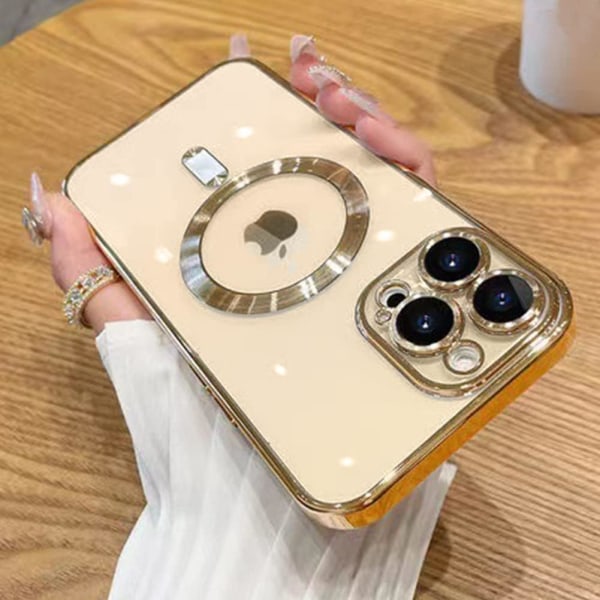 Compatible iPhone 14 Pro Max Case with Camera Lens Protector (Compatible with MagSafe) Anti-Scratch Shockproof- Gold