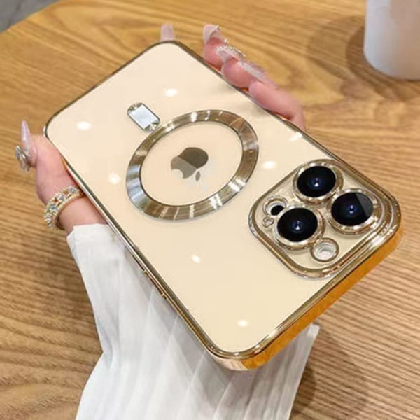 Kompatibelt iPhone 14 Pro Max case med kameralinsskydd (kompatibelt med MagSafe) Anti-Scratch - guld