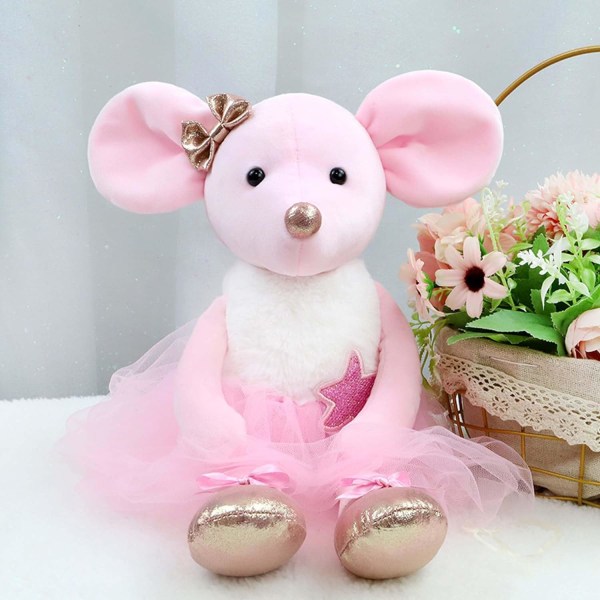 Plysj muse utstoppede dyr leker ballerina dukker ballettdans oppvisning gaver for jenter 15,5 tommer (rosa)