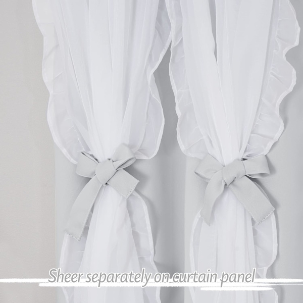Hvid plisseret transparent gardin med slips, fransk landlig stil gardiner soveværelse indretning, 52\" x 84\" 132,08 cm B x 213,36 cm L, Off-White, 2 stykker
