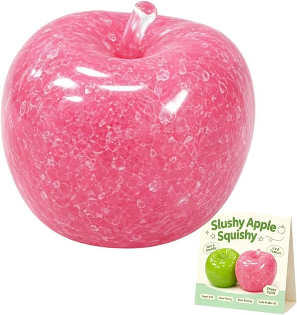Rosa Æble-Slushy Squishy, Æble-Squishy Crunchy – Sød Blød Klemme-Fidget til Skrivebord & Rejse, Bærbar Sensorisk Beroligende, Ideel Gave til