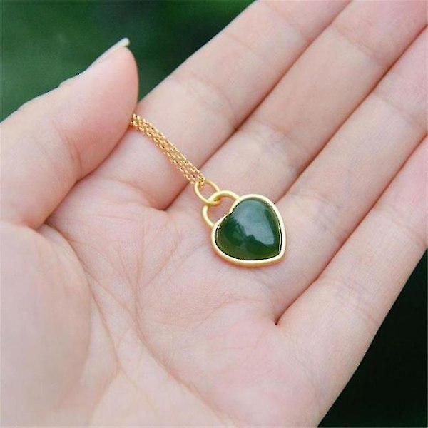 925 Sterling Silver Kedja Krage Halsband Kvinna Present Högkvalitativ Grön Jade Hjärta Hänge För Kvinnor Smycken