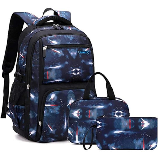 Alkeiskouluikäisten teini-ikäisten koululaukku Poikien reppu Lounasturkin kynäkotelo Galaxy Print Kestävä koululaukku Pojille ja tytöille