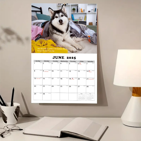 2025 Engelsk veggkalender A3 størrelse Husky hund amerikansk ørn månedlig kalender med tema