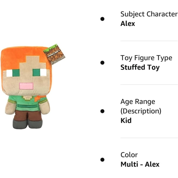 Minecraft Alex -pehmolelupehmustettu tyynykaveri - Lapsille superpehmeä polyesterimikrokuitu, 16 tuumaa (virallinen tuote)
