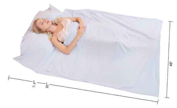 Sovsäcksfoder 215x110CM, Bärbara Lätta Sovsäckar, Reselakan med Kuddfack för Vuxna Tonåringar Hotell Resor Camping Hem Glacial Silver