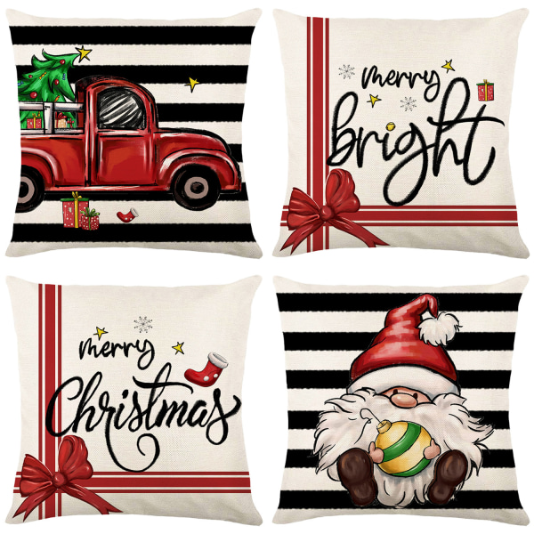 Christmas Pillow Covers Santa Claus Snowman Throw Pillow Case Merry Bright Let It Snow Cushion Covers , 18 x 18 Inch, 4 Packs