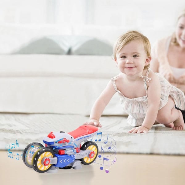 Motorsykkel Transform, Elektrisk Motorsykkel Transform 360 Graders Roterende, 4 Hjul Motorsykkel Leker med Musikk LED Lys for Barn Gutter Barnehage