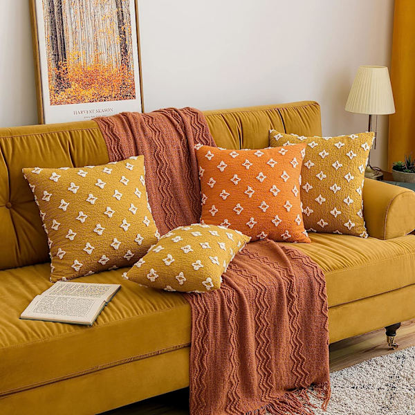 Ett set med 2 Halloween-dekorativa örngott i höstfärger, diamantjacquard-örngott, mjuka fyrkantiga kuddfodral för soffa, 18x18 tum, orange