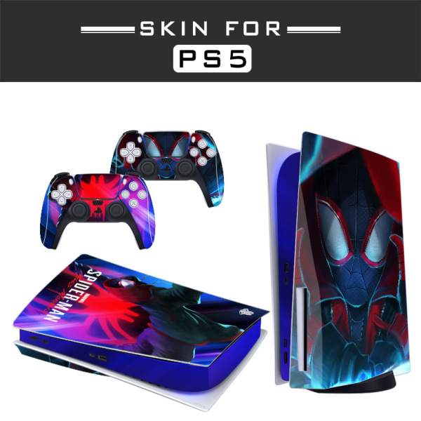 Självhäftande hudkompatibel för PS5-skydd för att anpassa konsolen - Avtagbar vinylfilm - Matt satin HD-kvalitet (Disk, Spiderman Miles Morales04)