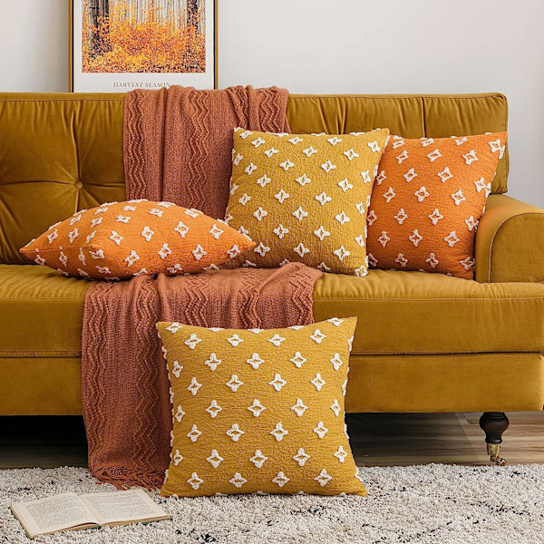 Set med 2 dekorativa höstliga kuddfodral i diamantjacquard, mjuka rektangulära soffkuddfodral, 12x20 tum, orange