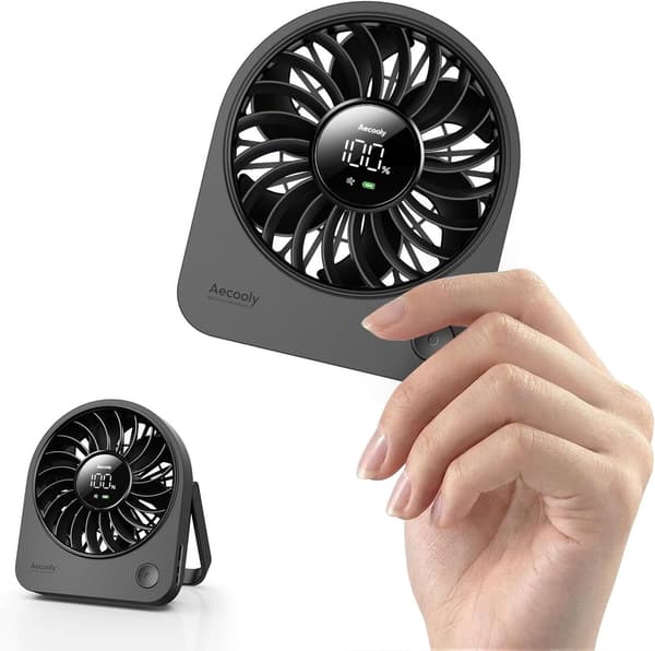 Compact USB Desk and Handheld Fan, 4 Modes, Quiet and Rechargeable, 180° Adjustable Mini Fan for Home and Work Black
