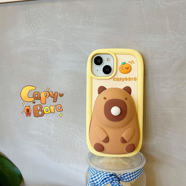 Beskyttende deksel for iPhone, søtt 3D kawaii-mobiltelefondeksel med morsomme Capybara-bobler, tegneseriedeksel med nøkkelring, laget av myk silikongel iPhone13