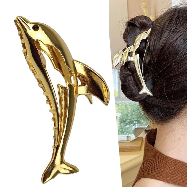 1 Pack Golden Korean Dolphin Hair Clip Cartoon Design Hair Clip Hair Clamp Large Metal Clamp High Ponytail Hair Clip Hair Clip Shark Catch