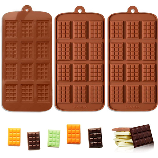 3 stk. silikone adskillelige chokoladeforme, silikone firkantede forme, non-stick slik chokoladebar forme, genanvendelige slik protein silikone chokoladeforme
