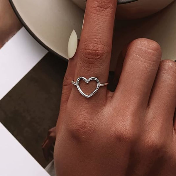Sterling Silver 925 Enkla Minimalistiska Hjärtfinger Ringar för Kvinnor Bröllop Förlovning Statement Smycken
